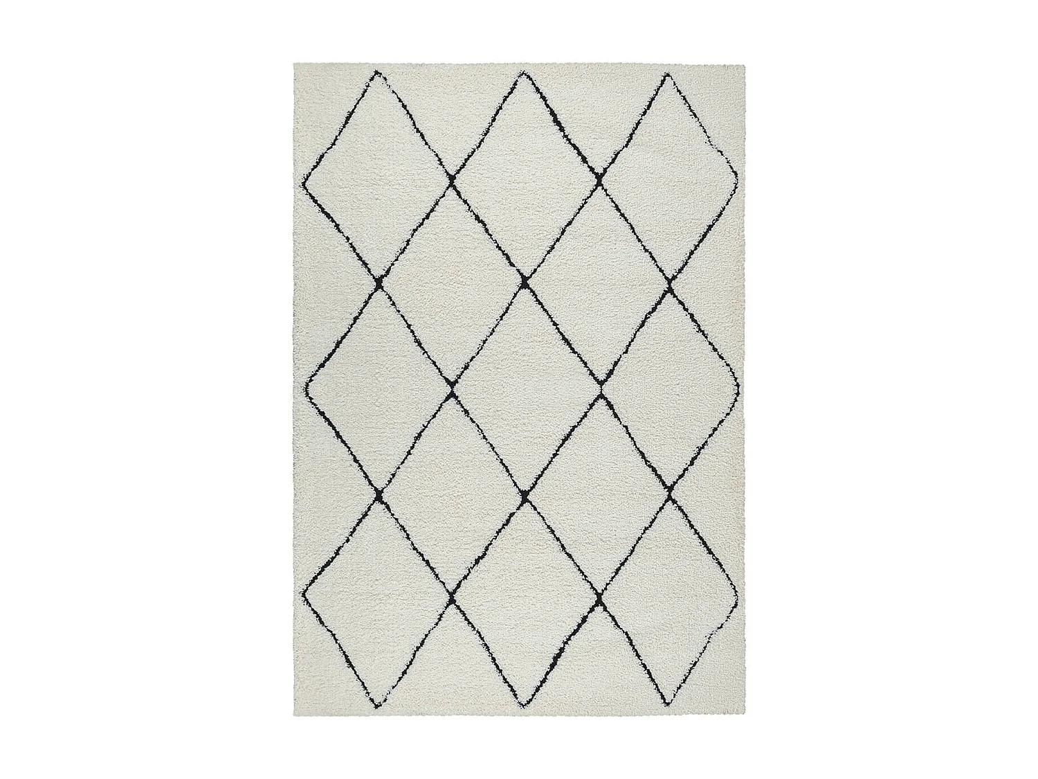 Tapis Bahar Shaggy moderne losange, Blanc Noir, 160 x 230 cm