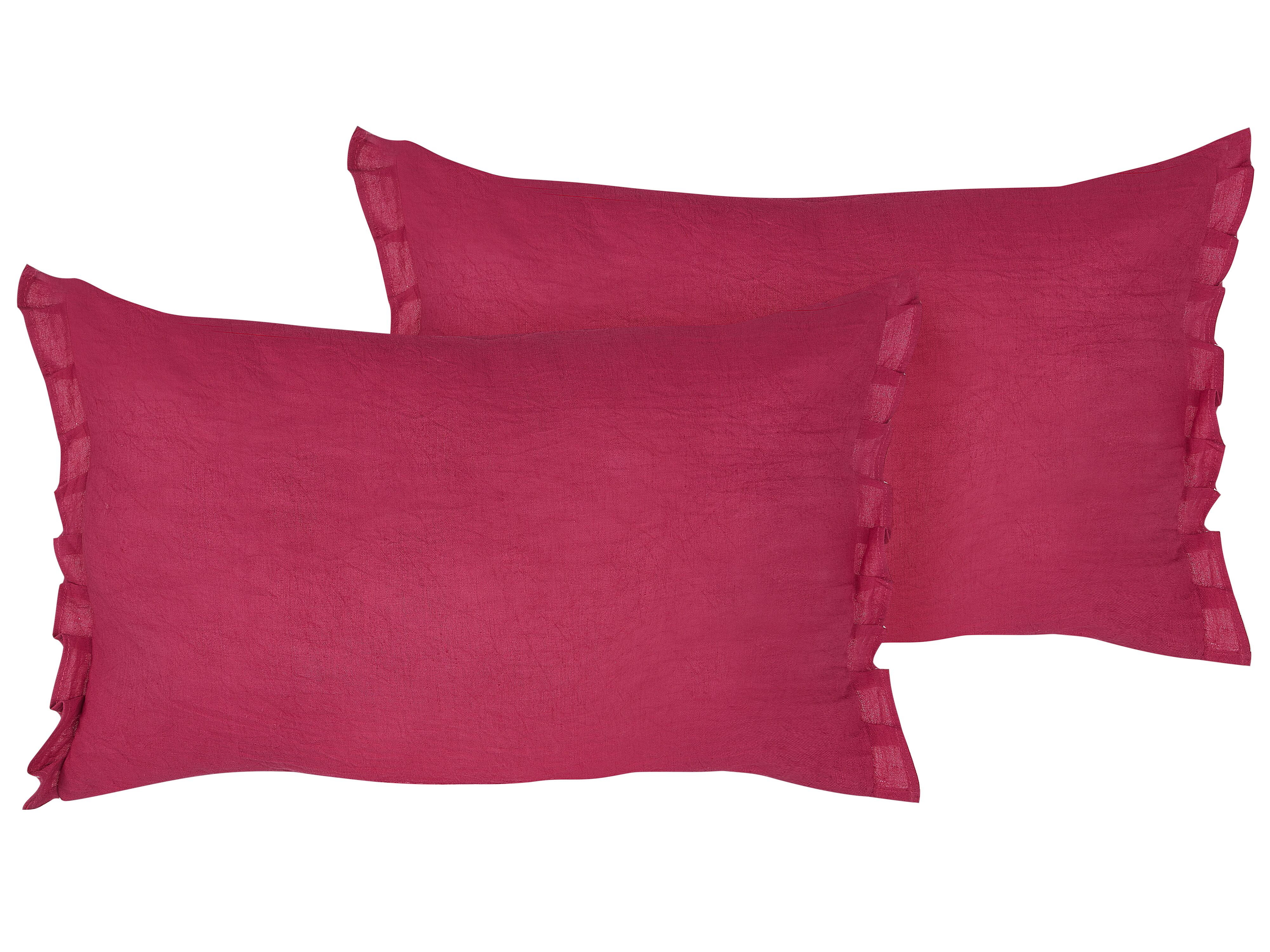 Set of 2 Decorative Cushions SASSAFRAS Linen 30 x 45 cm Burgundy Solid