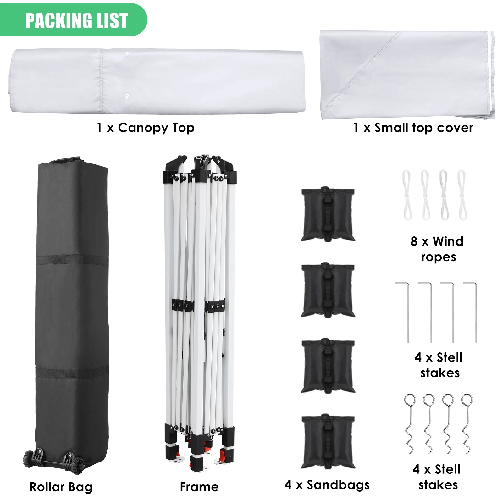 Pirecart 12' x 12' Pop-up Canopy Tent Waterproof Outdoor Gazebo Shelter with Wheeled Bag, Instand Canopy , White - Image 11