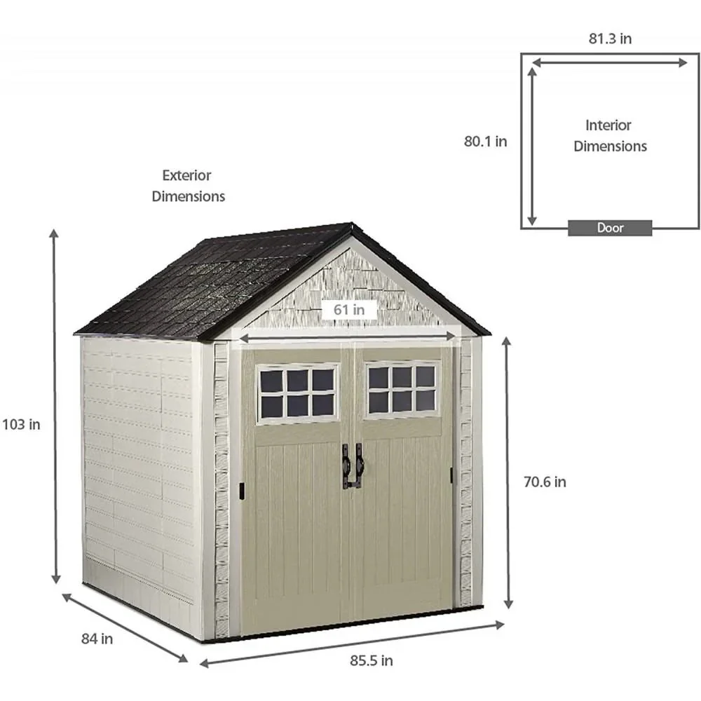 Rubbermaid Resin Outdoor Garden Storage Shed With Windows And Utility Hooks, Sand - 7x7 Ft - Image 3 Rubbermaid Resin Outdoor Garden Storage Shed With Windows And Utility Hooks, Sand - 7x7 Ft - Image 3
