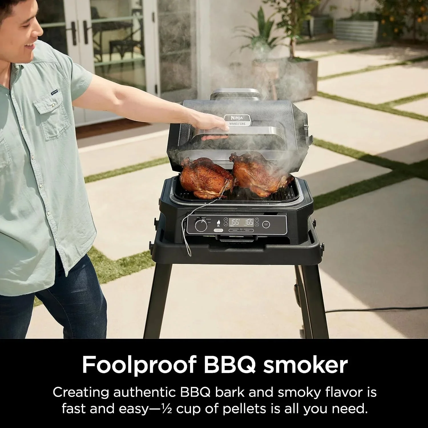 Ninja 7-in-1 Portable Electric Outdoor Grill And Smoker With Thermometer, Grey - OG751BRN - Image 8 Ninja 7-in-1 Portable Electric Outdoor Grill And Smoker With Thermometer, Grey - OG751BRN - Image 8