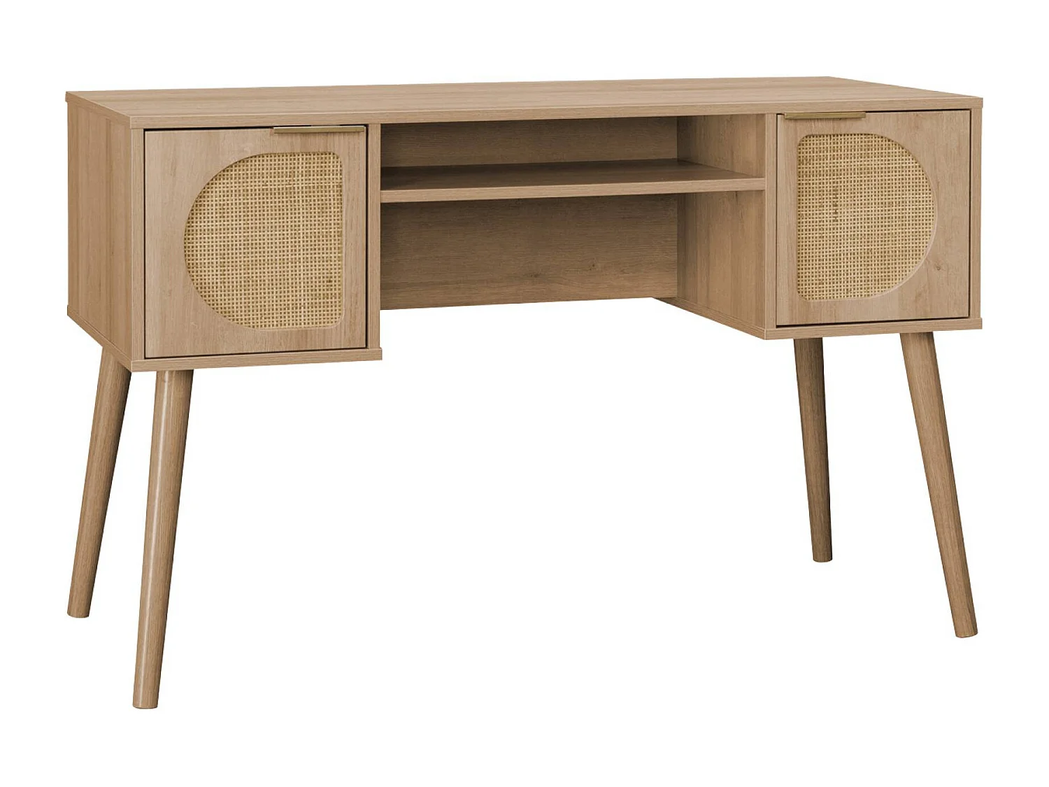 Bureau décor bois et cannage 2 portes EVA naturel 120 x 55 x 76.5 cm