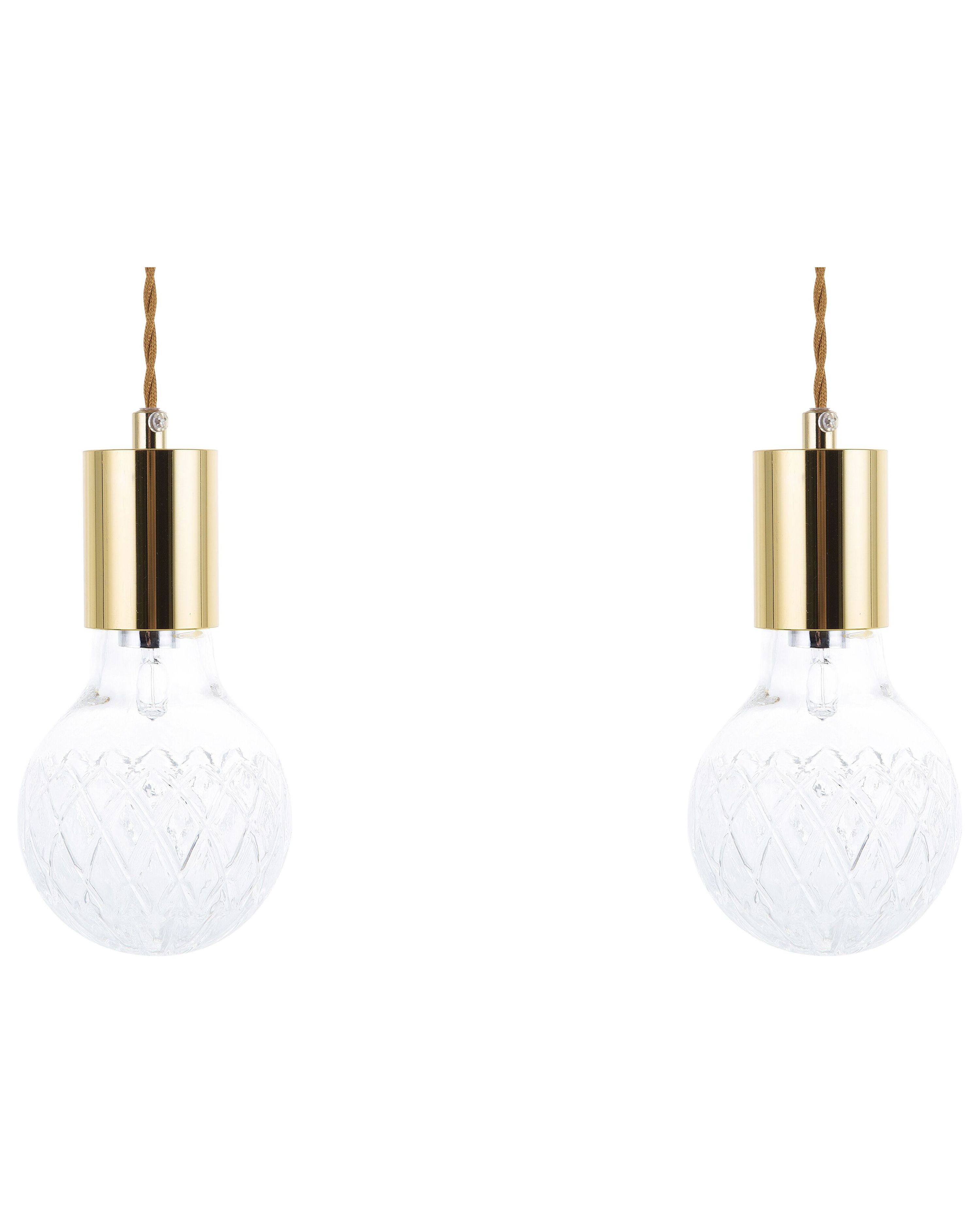 Set of 2 Pendant Lamps ANZA Glass Gold