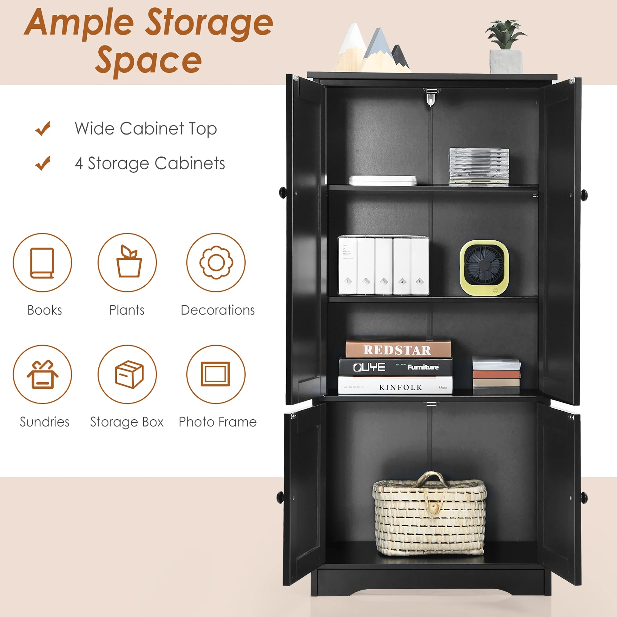 Costway Accent Floor Storage Cabinet W/ Adjustable Shelves Antique 2-Door Cream White - Image 16