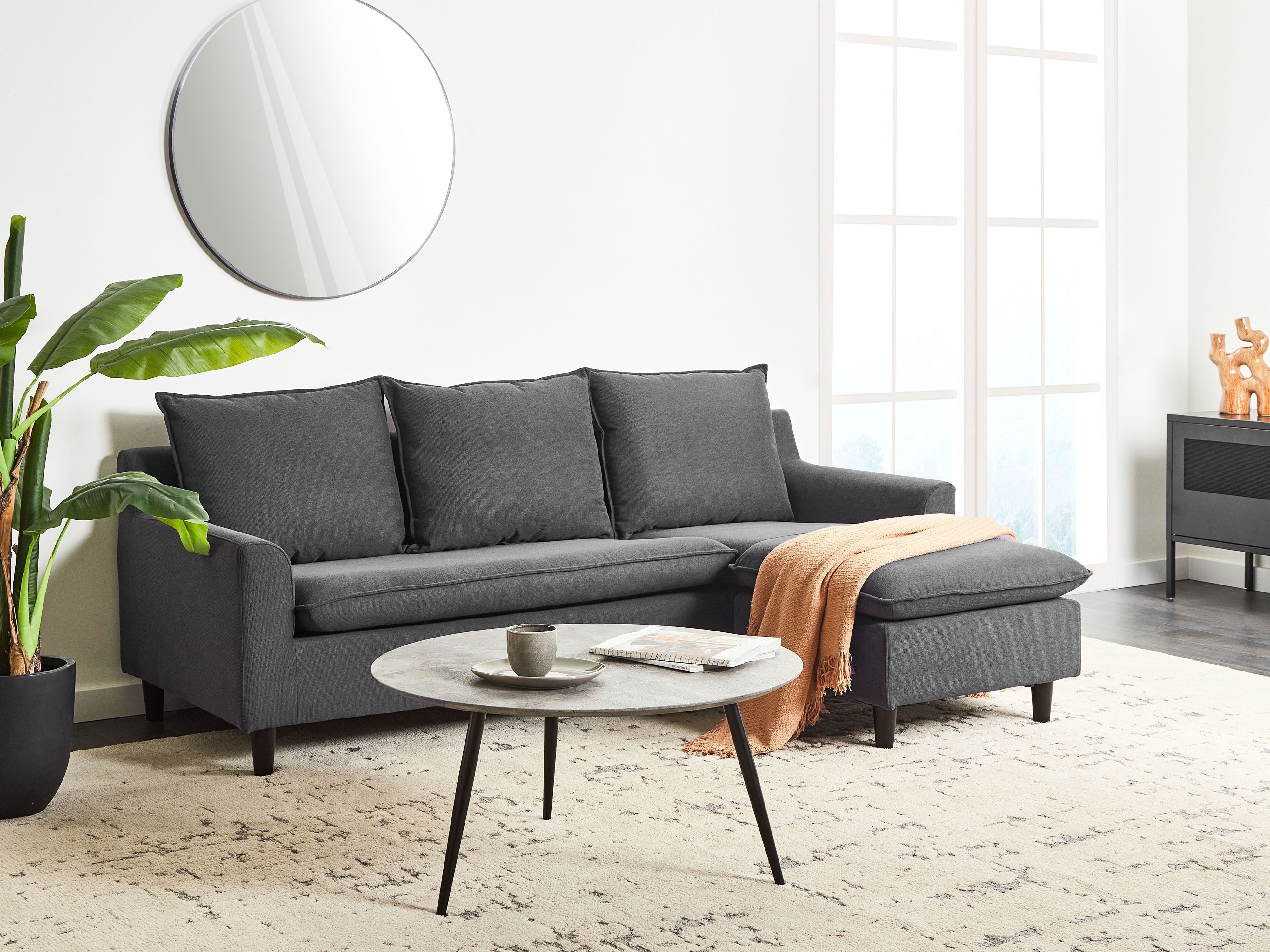 Corner Sofa 3 Seater ELVENES Fabric Dark Grey Left Hand