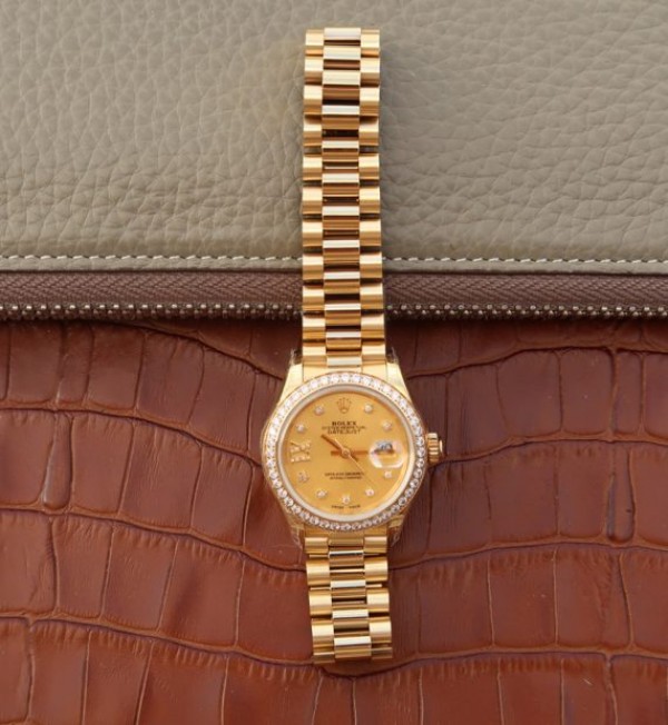 Replica Rolex DateJust 31mm Diamonds Bezel/Markers RG Gold Dial Bracelet A2235 - Elite Watch Atelier