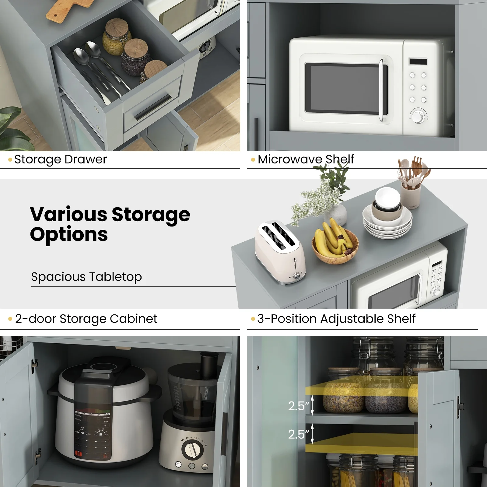 Topbuy Rolling Kitchen Island with Wheels Kitchen Cart?with Drawer and Glass Door Cabinet