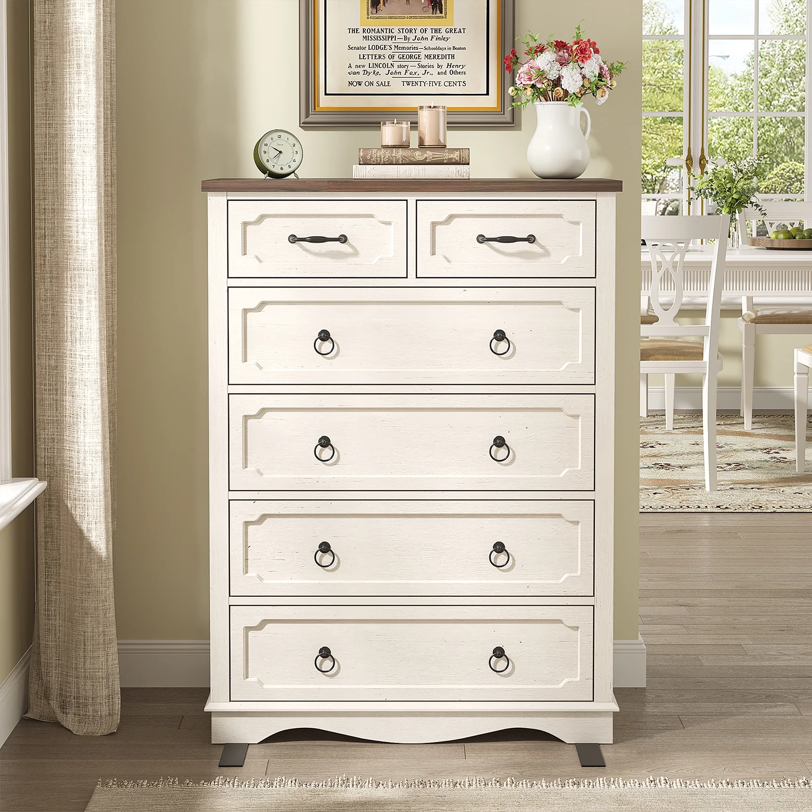 Vabches Farmhouse 6 Drawer Dresser, 43