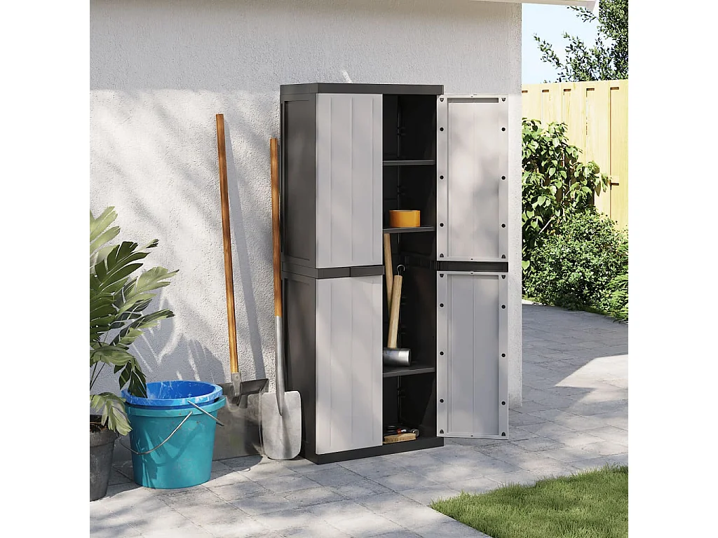 Armoire de rangement d'extérieur gris et noir 65x37x165 cm PP FR87208