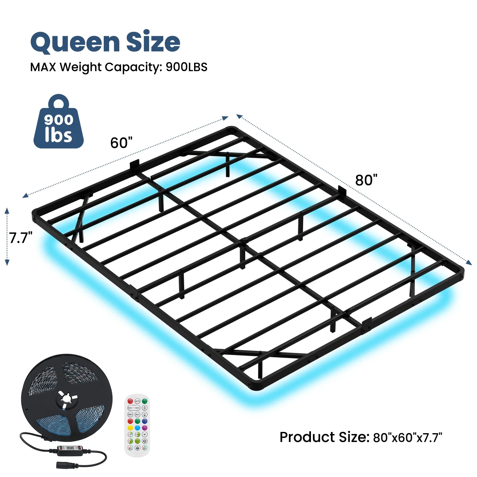 Lusimo Floating Bed Frame with LED Lights Queen Size Metal Platform Bed Frame with 6.1" Under Bed Storage Space No Box Spring Needed, Black - Image 10
