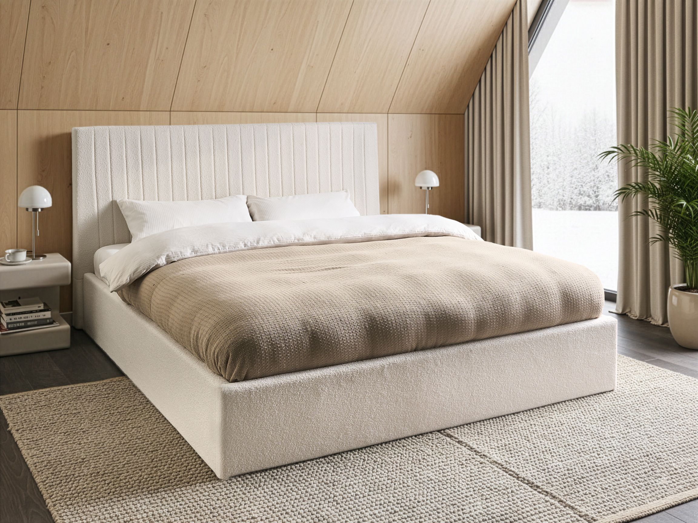Ottoman Bed Boucle VION 180 x 200 cm (EU Super King) Off-White