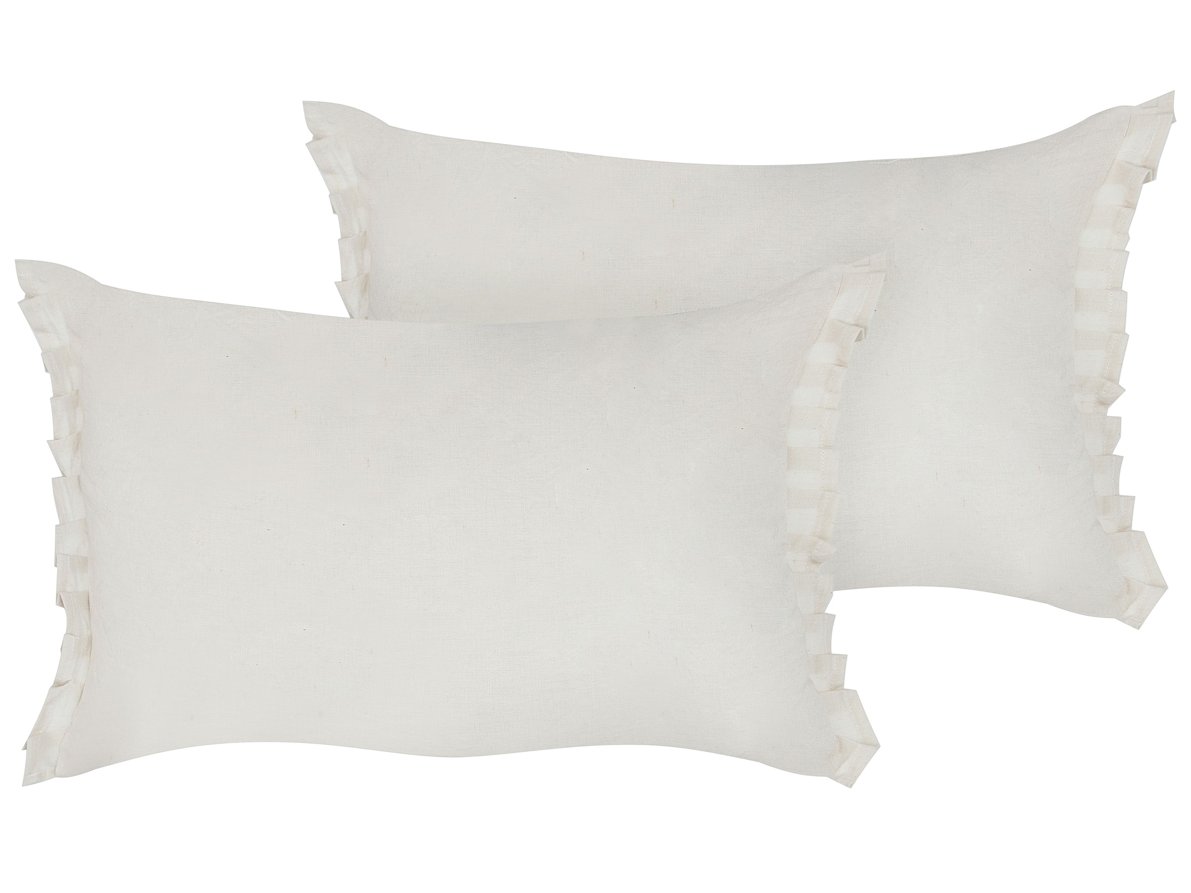 Set of 2 Decorative Cushions SASSAFRAS Linen 30 x 45 cm Off-White Solid