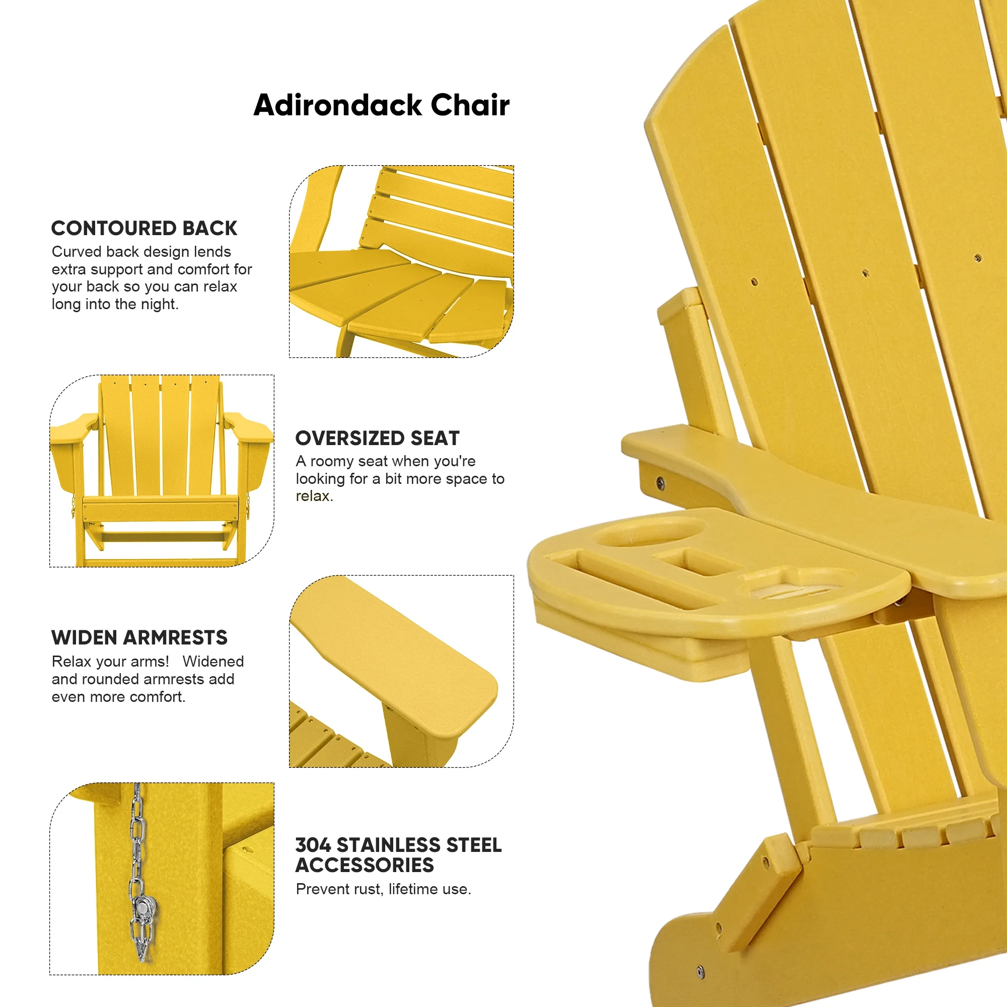 FOOWIN HDPE Plastic Adirondack Chairs Set of 4, Black - Image 92