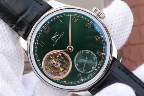 Replica IWC Portuguese Tourbillon IW5463 SS YLF Green Dial RG Markers Black Leather Strap A98900 - Top club