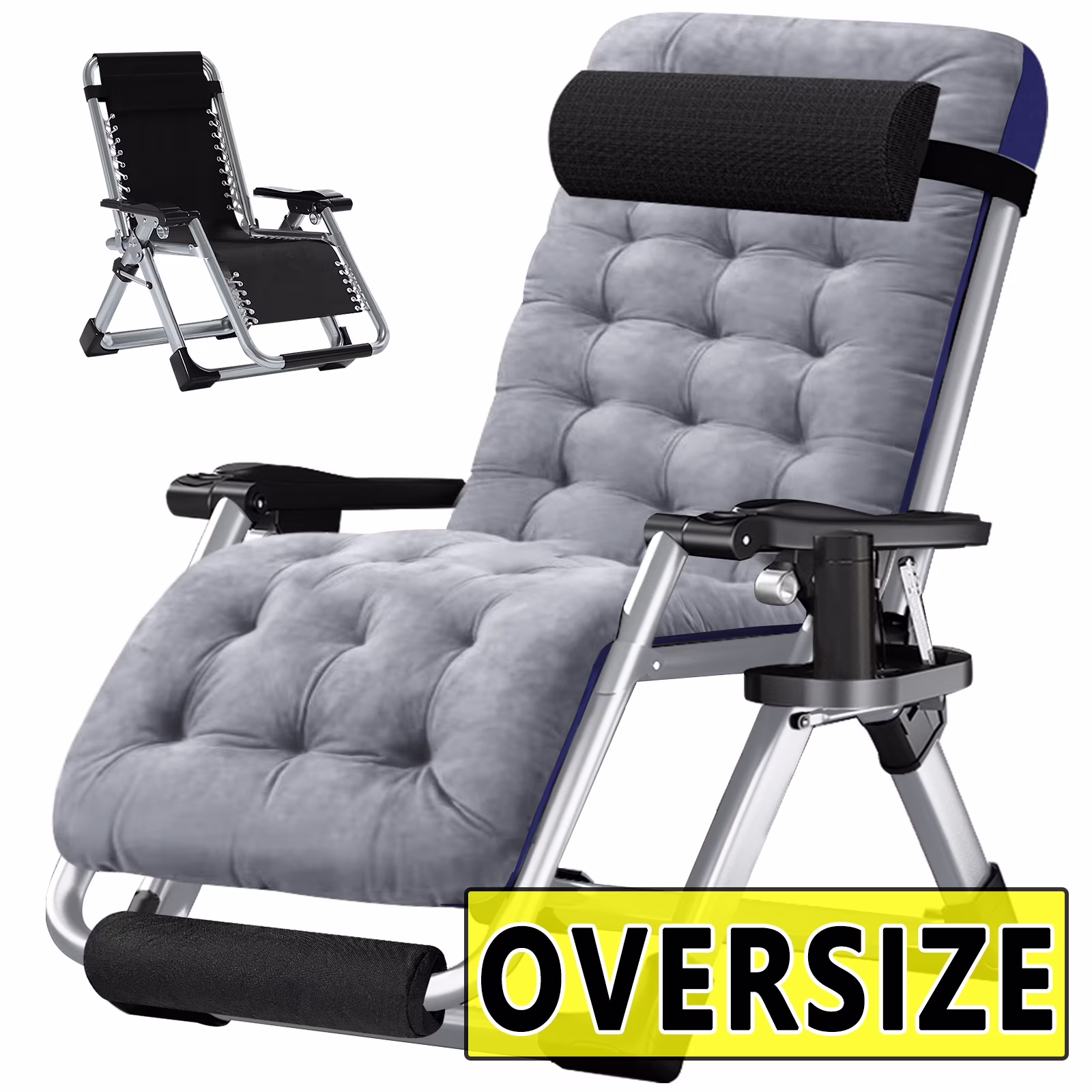 NAIZEA Zero Gravity Chair with Removable Cushion and Cup Holder Black - Image 9