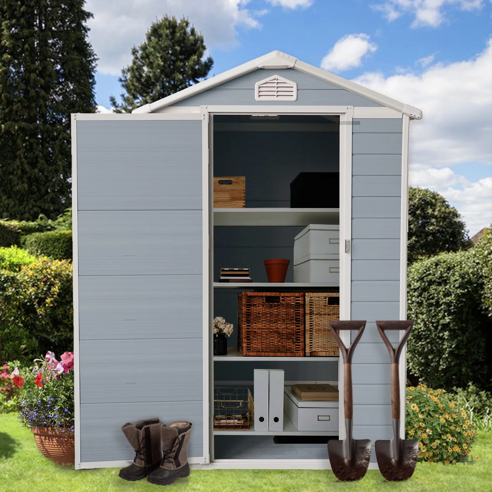 Seizeen Shed and Outdoor Storage, 41 Cu.Ft Small Outdoor Resin Shed with 3 Doors & Floor, 306GAL Deck Box Waterproof Plastic Tool Storage Shed for Cushion Lawn Mower Garbage Cans - Image 32