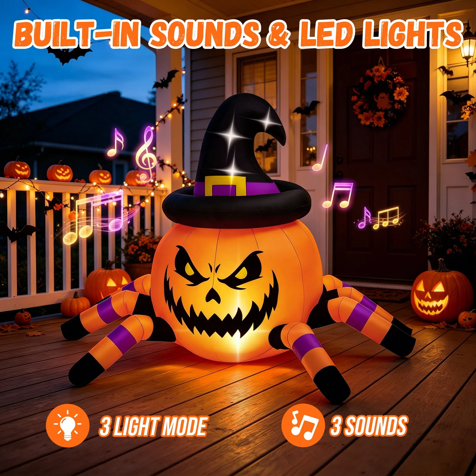 Firstness 2.4GHz Remote Control Car Halloween Inflatable Pumpkin Spider Blow ups Rc Car 360° Rotation, 3 Music and LED Lights, Aged 3+ - Image 6 Firstness 2.4GHz Remote Control Car Halloween Inflatable Pumpkin Spider Blow ups Rc Car 360° Rotation, 3 Music and LED Lights, Aged 3+ - Image 6