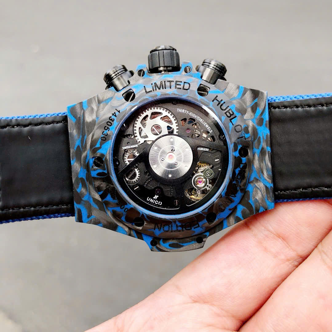 Hublot Big Bang Unico Blue Carbon Replica Watches Best Quality Fabric Strap 45mm - Top club
