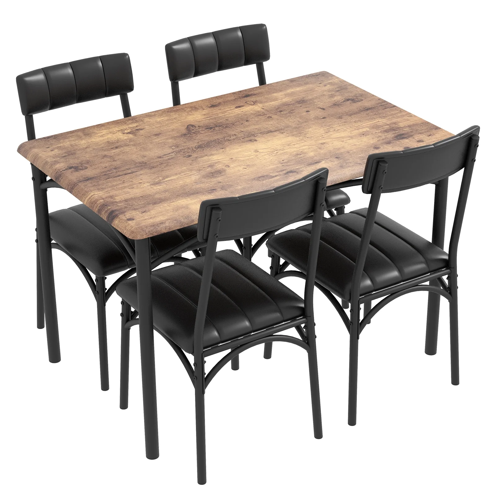 Zzistar 5 Piece Dining Table and Chairs Set, Wood Rectangular Dining Table with 4 Upholstered Chairs