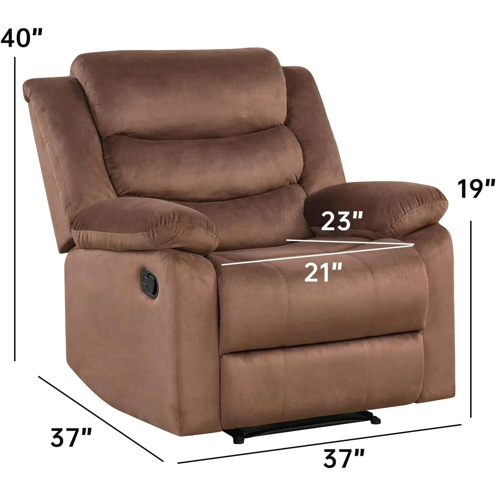 Bonzy Home Recliner Chairs for Living Room Overstuffed Breathable Fabric Reclining Chair Manual Sofa Brown - Image 30