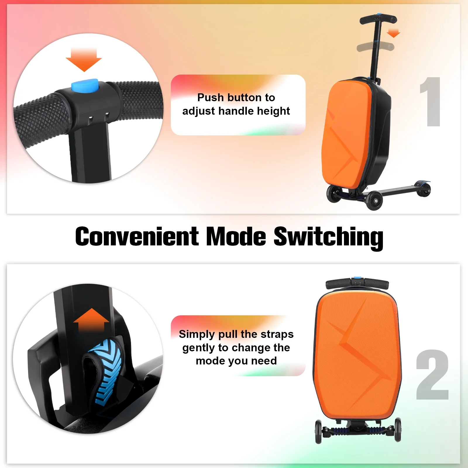 Advwin Scooter Luggage for Kids & Adults, Hardside Ride on Suitcase for Kids Ages 4-15 Multifunctional Lightweight Foldable Carry on Luggage with Wheels Ride on for Children Teenagers, Pink - Image 37