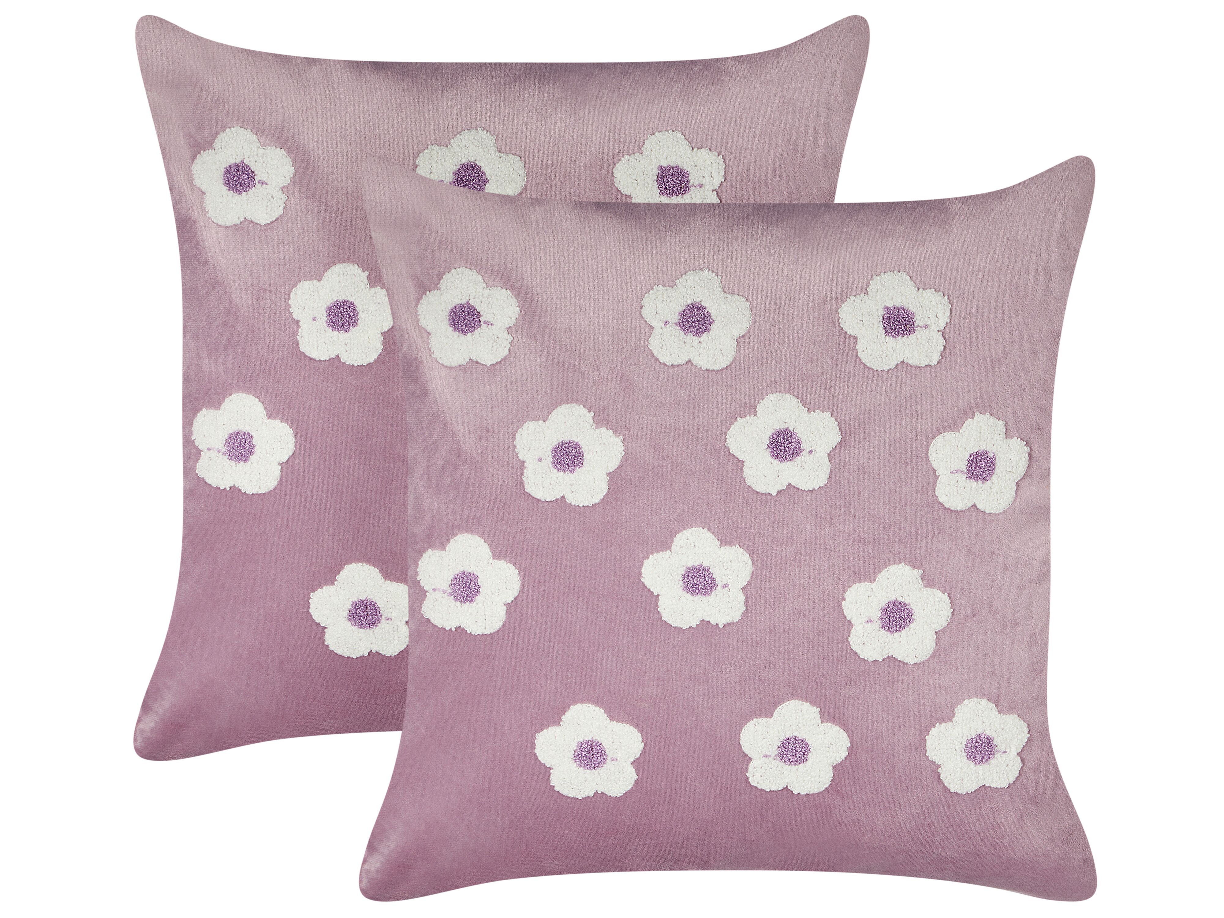 Set of 2 Decorative Cushions ECHINACEA Velvet 45 x 45 cm Violet