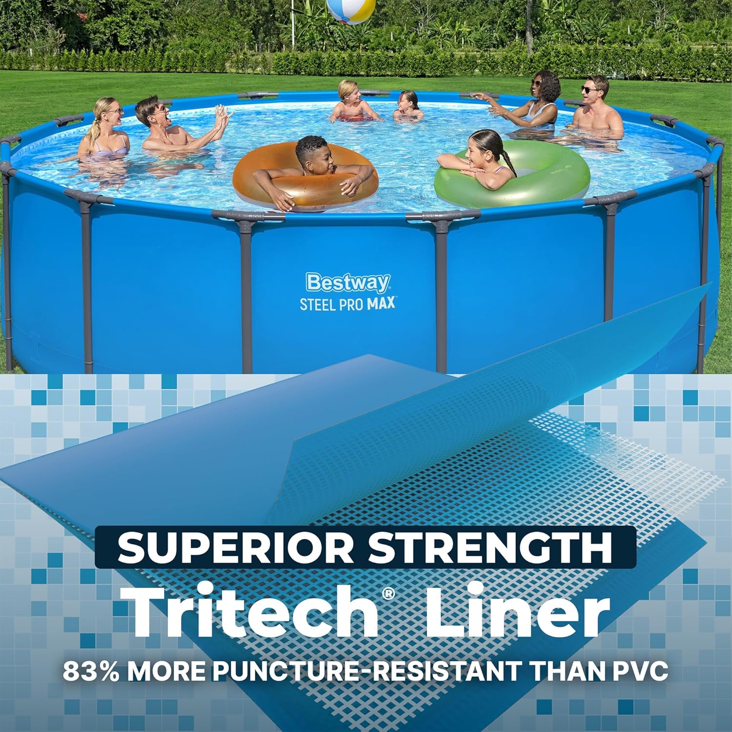Bestway Steel Pro MAX Round Above Ground Pool, 15 ft x 48 in, Blue - Steel Pro MAX - Image 6 Bestway Steel Pro MAX Round Above Ground Pool, 15 ft x 48 in, Blue - Steel Pro MAX - Image 6
