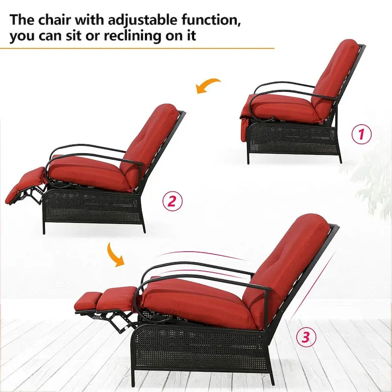 Adjustable Patio Recliner Lounge Chair With Cushion, 300 lbs - 38 (D) x 26.5 (W) x 38.5 (H) Inches - Image 9 Adjustable Patio Recliner Lounge Chair With Cushion, 300 lbs - 38 (D) x 26.5 (W) x 38.5 (H) Inches - Image 9