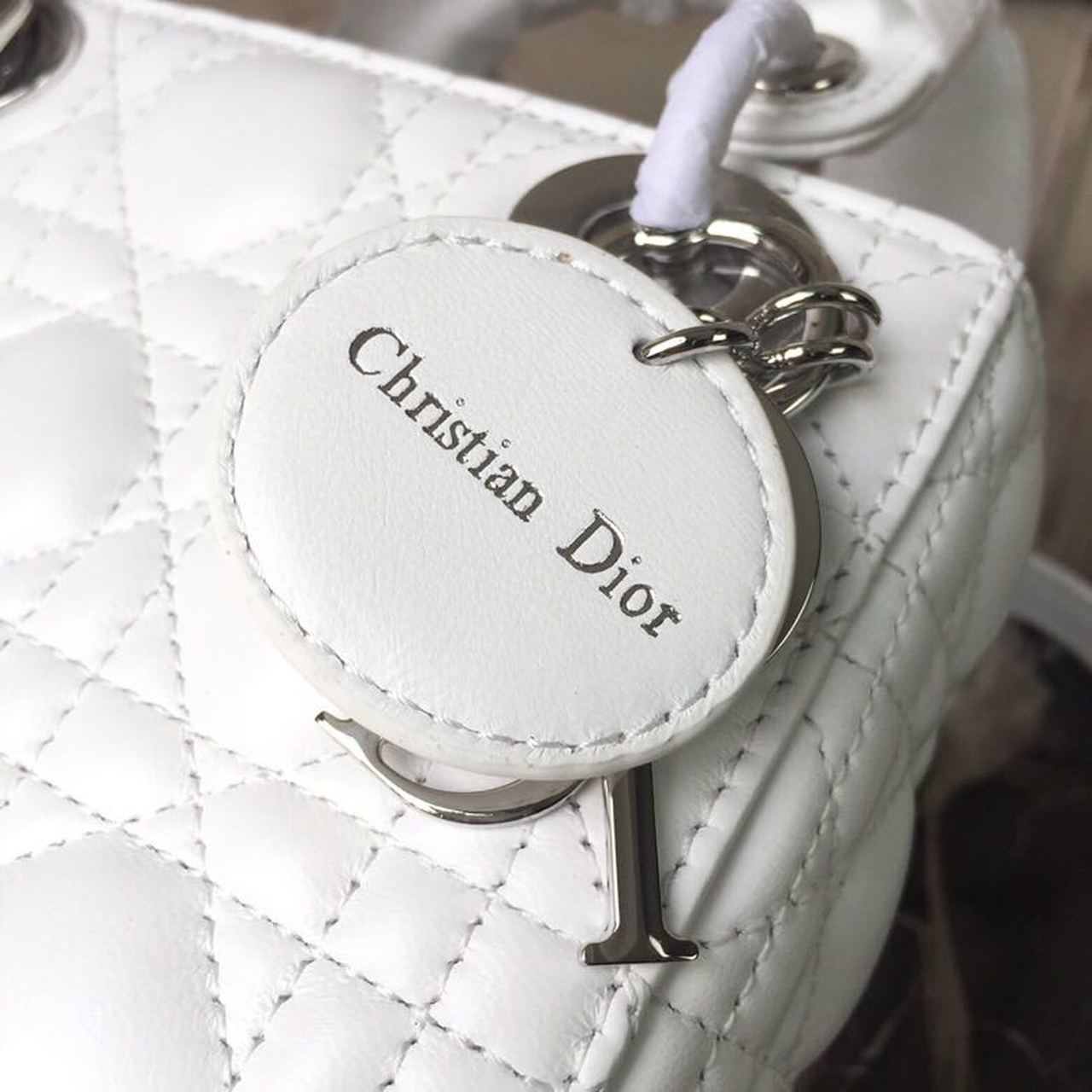 Christian Dior Mini Lady Dior Bag White Chain Silver Hardware For Women 17cm/6.5in CD1:1High-quality replica