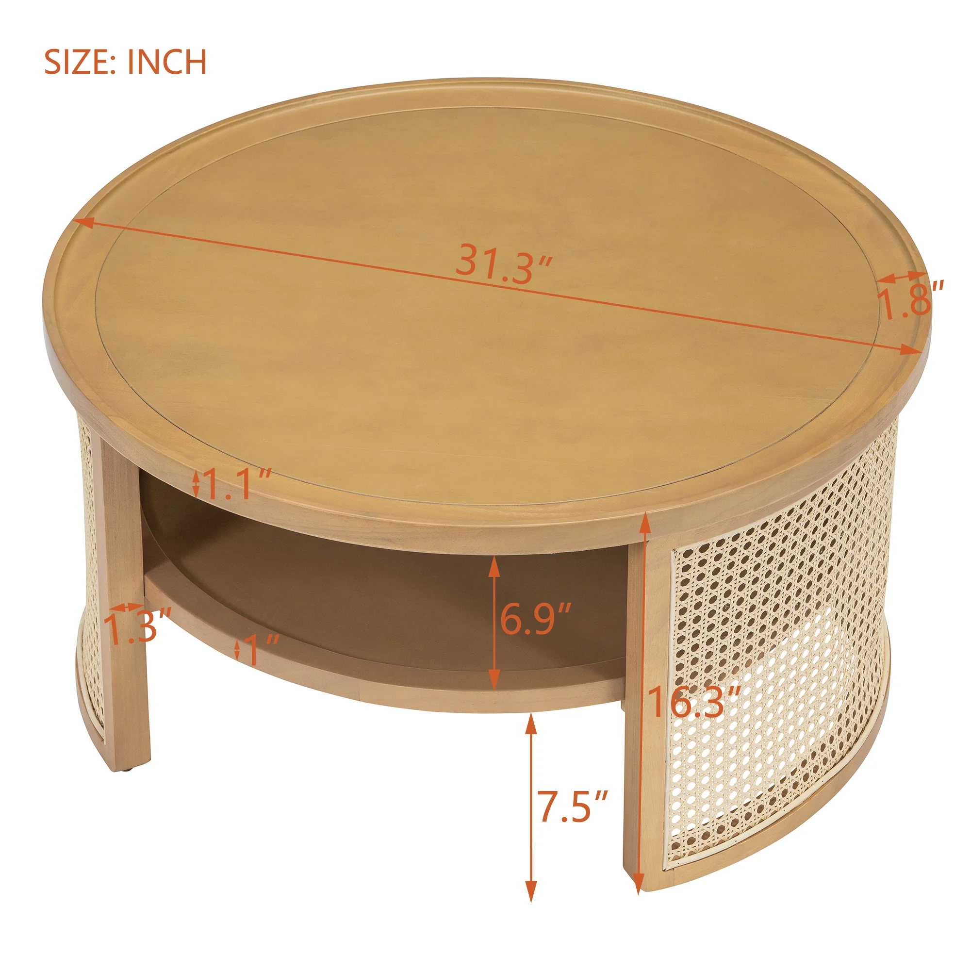Harper & Bright Designs Rattan Round Coffee Table with Storage Shelf, Round Cane Wood Center Table for Living Room, 37'' Brown - Image 41