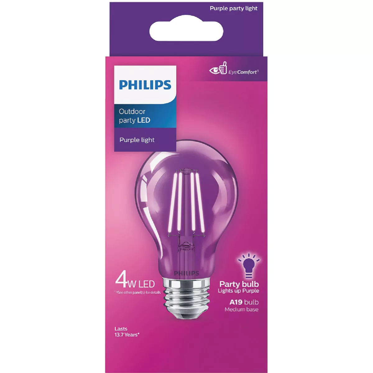 Philips Purple A19 Medium 4W Indoor/Outdoor LED Decorative Party Light Bulb