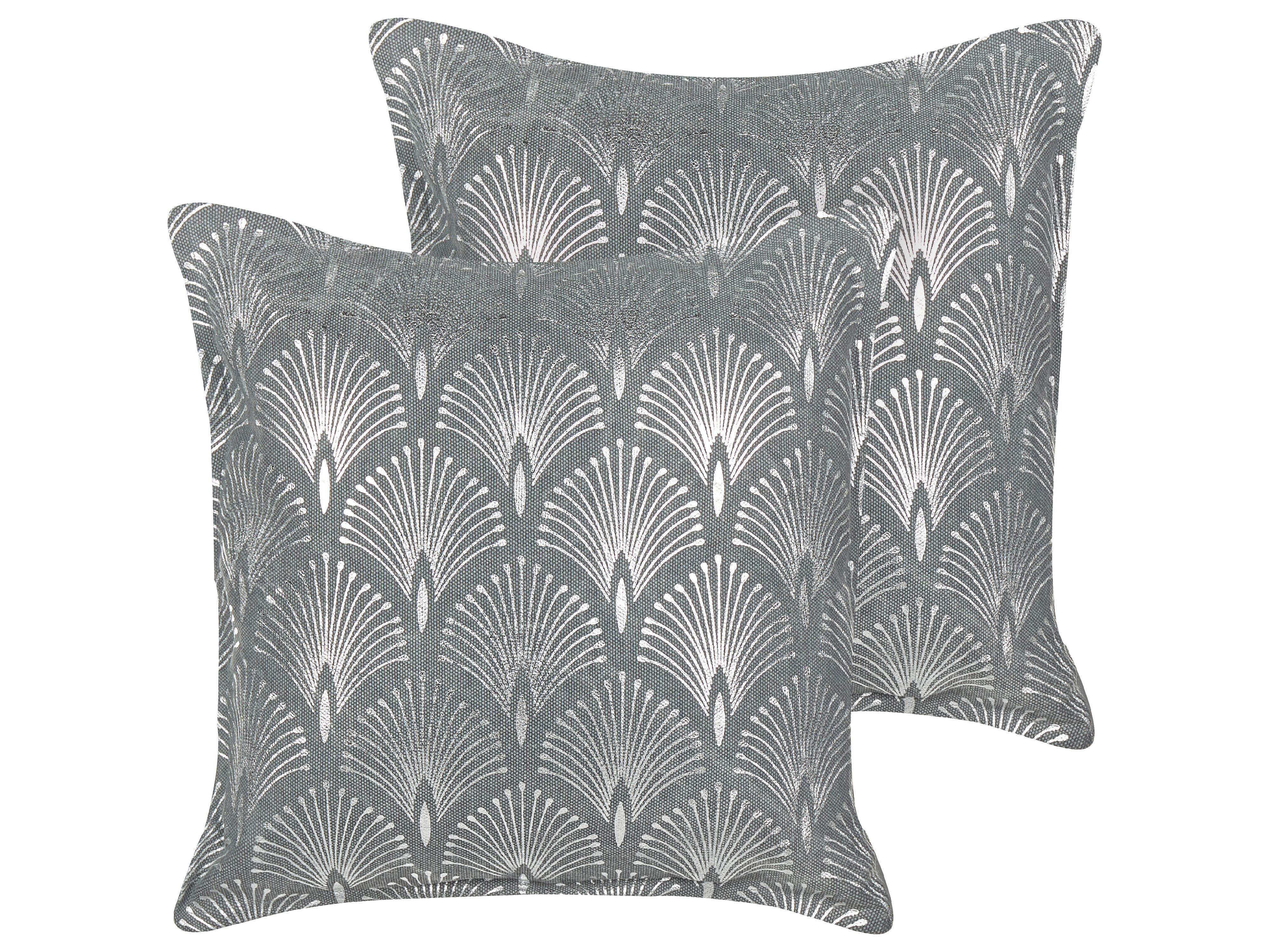 Set of 2 Decorative Cushions HOYA Cotton 45 x 45 cm Grey Geometric Pattern