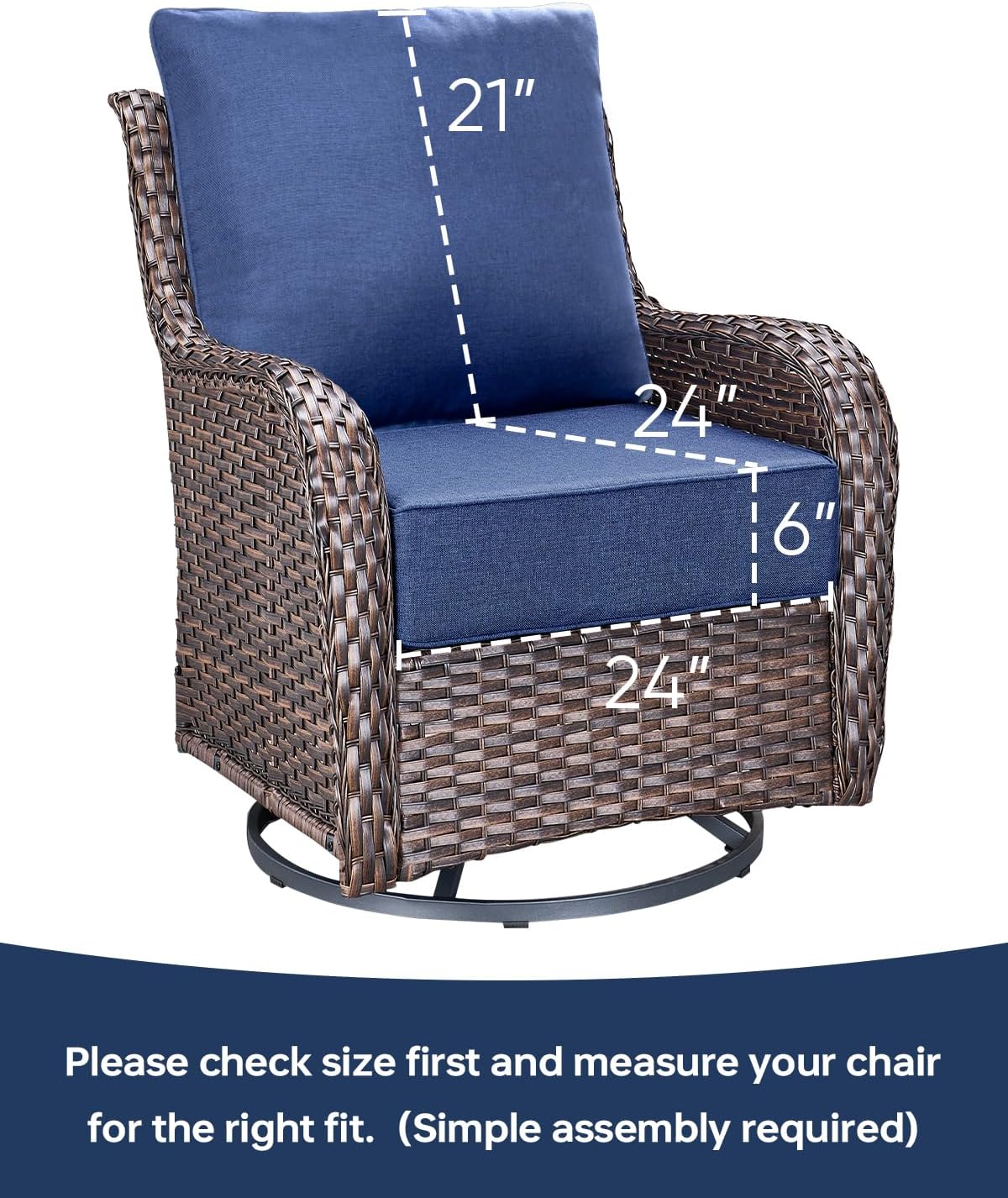 ACTREST Outdoor Seat Cushion Set, 2 Count, Navy Blue, 24 x 24 x 6 in - Image 3 ACTREST Outdoor Seat Cushion Set, 2 Count, Navy Blue, 24 x 24 x 6 in - Image 3