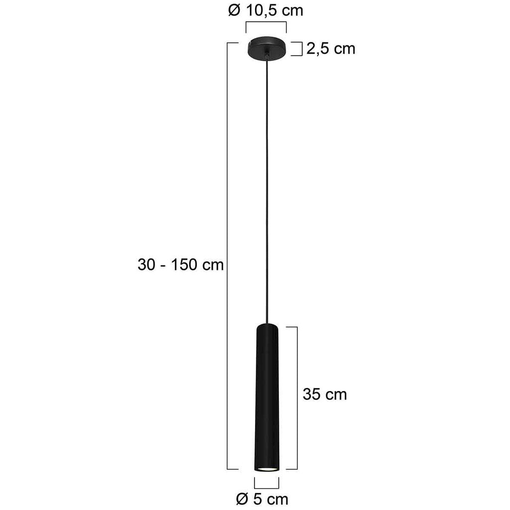 Steinhauer Hanglamp Tubel Zwart Ø 5cm Incl. GU10 4.9 Watt Dim To Warm