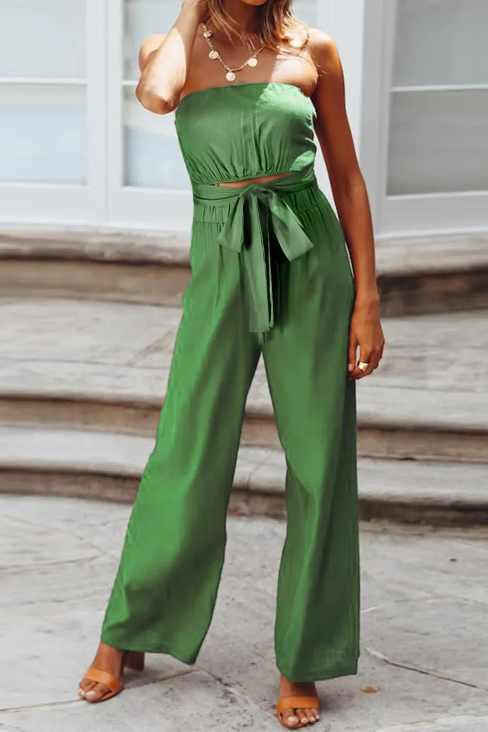 Tied Cutout Tube Wide Leg Jumpsuit - ZKZOOK