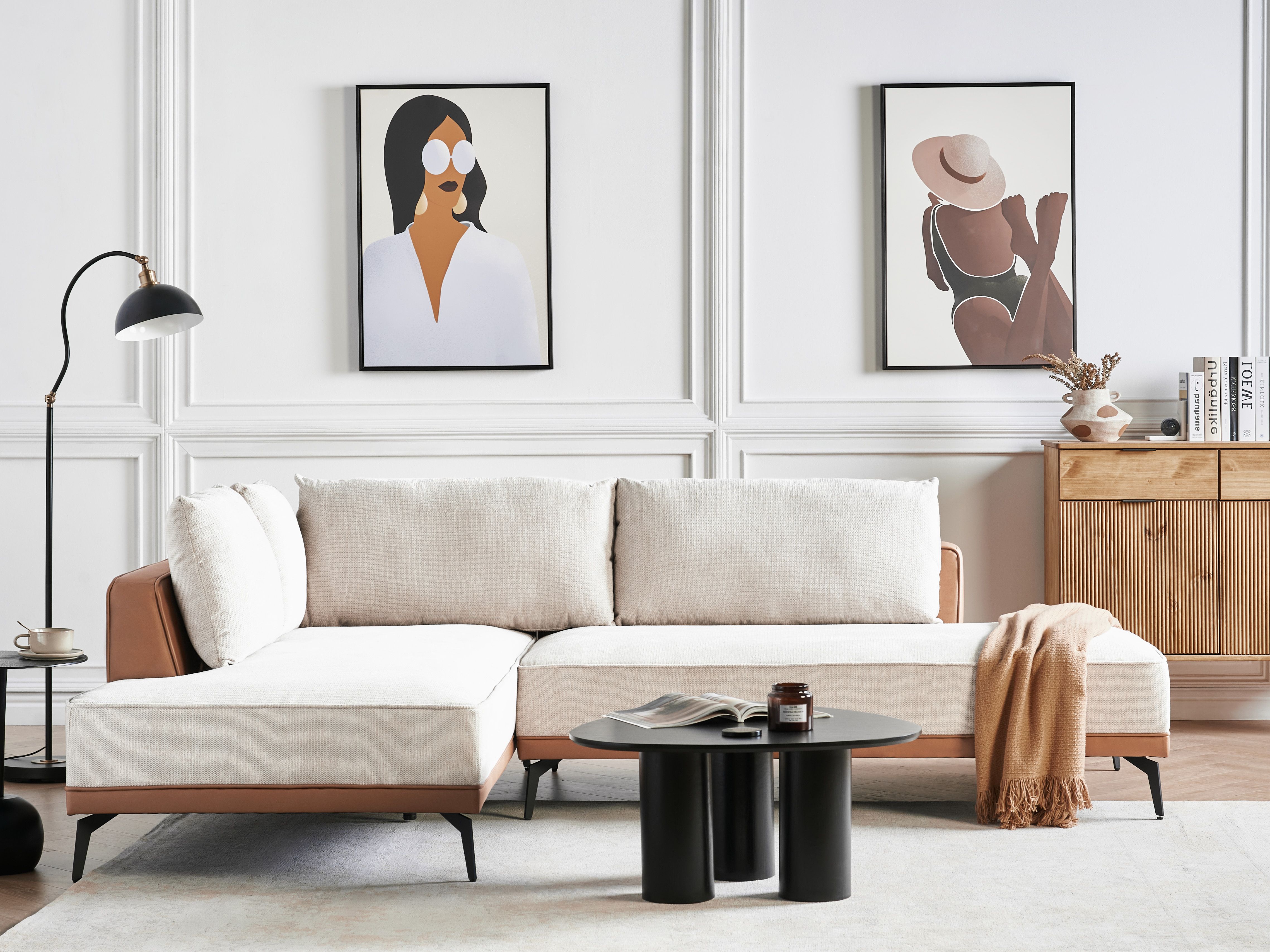 Corner Sofa 3 Seater MYKEN Fabric Light Beige Right Hand