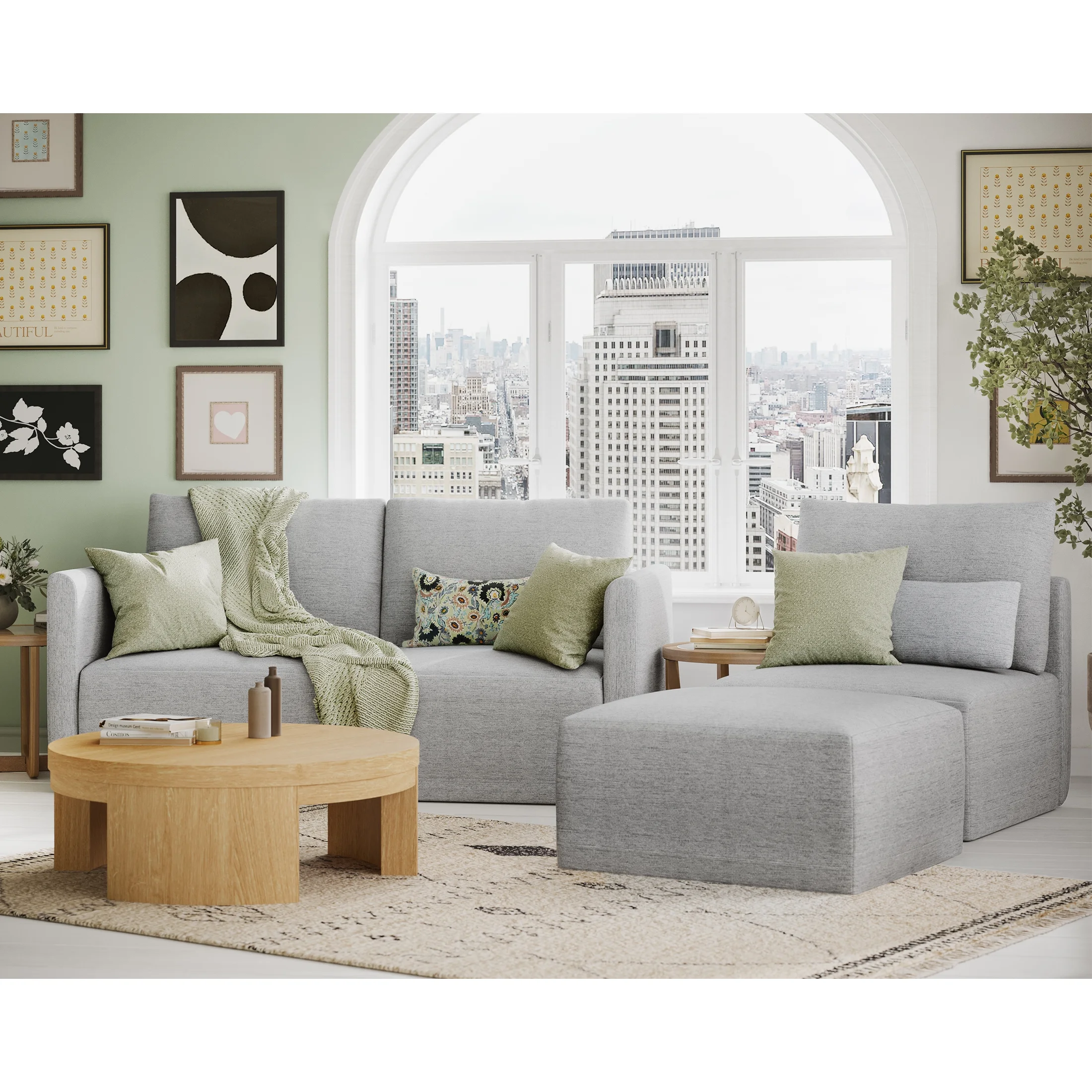 Beautiful Drew Modular Sectional Sofa with Ottoman by Drew Barrymore, Gray Fabric - Image 10