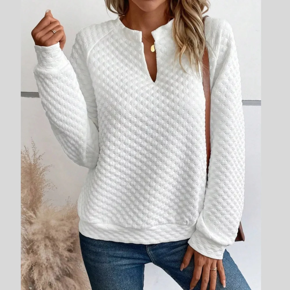 Textured Notched Raglan Sleeve Sweatshirt - ZKZOOK