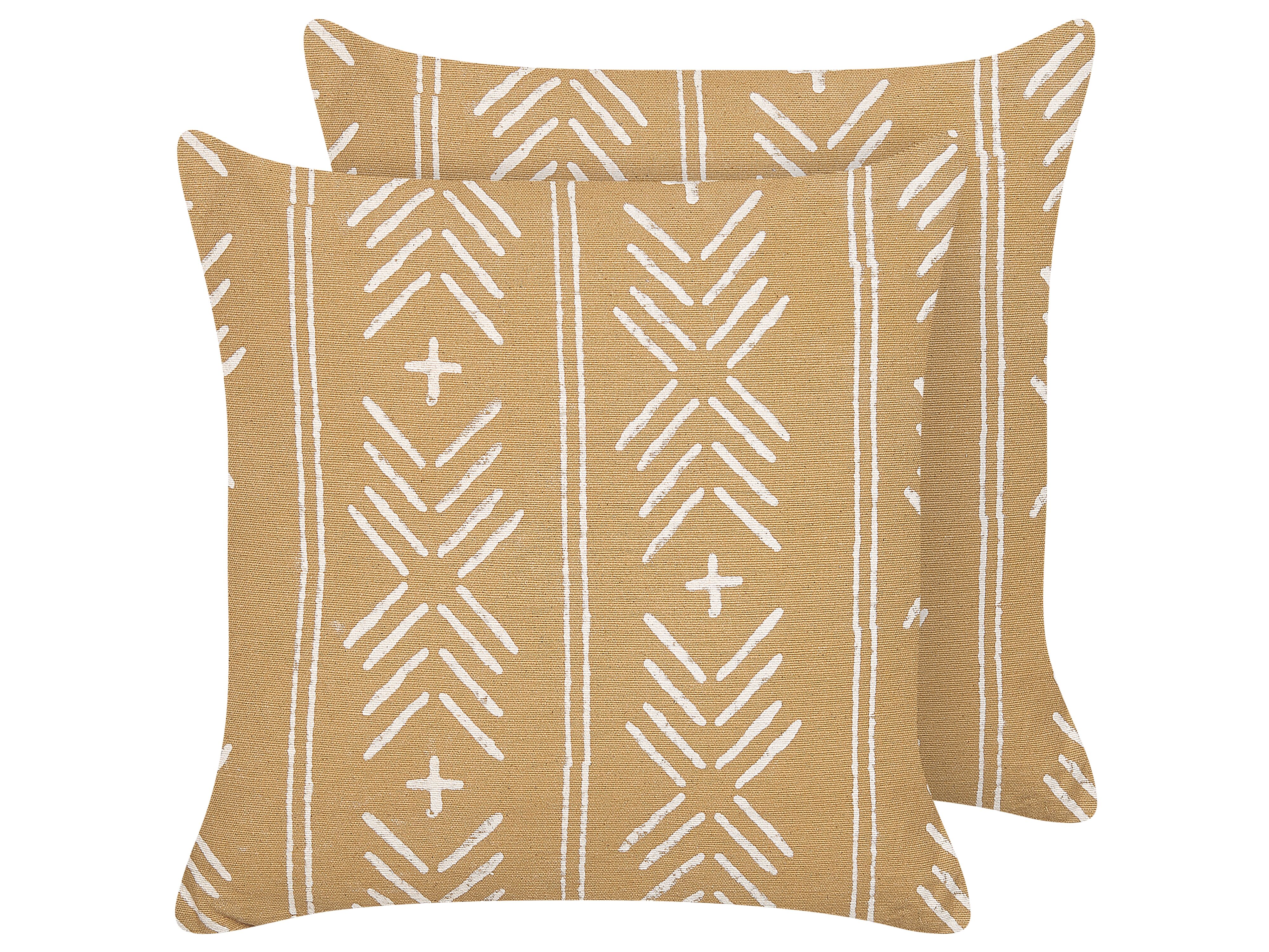 Set of 2 Decorative Cushions BANYAN Cotton 45 x 45 cm Sand Beige Geometric Pattern