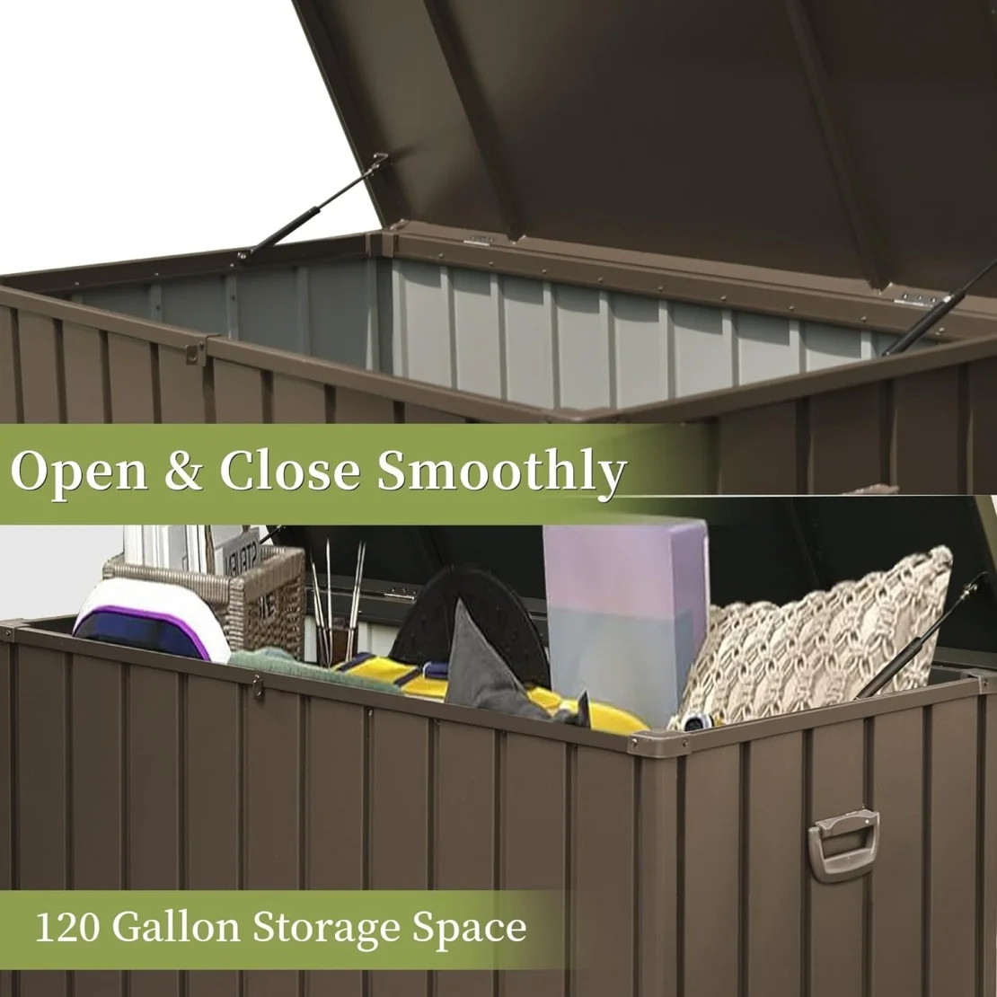 150 Gallon Outdoor Waterproof Storage Deck Box with Portable Side Handles and Moving Roller, Large Patio Storage Lockable for Outside Cushions, Throw Pillows, Garden Tools, Dark Gray - Image 9
