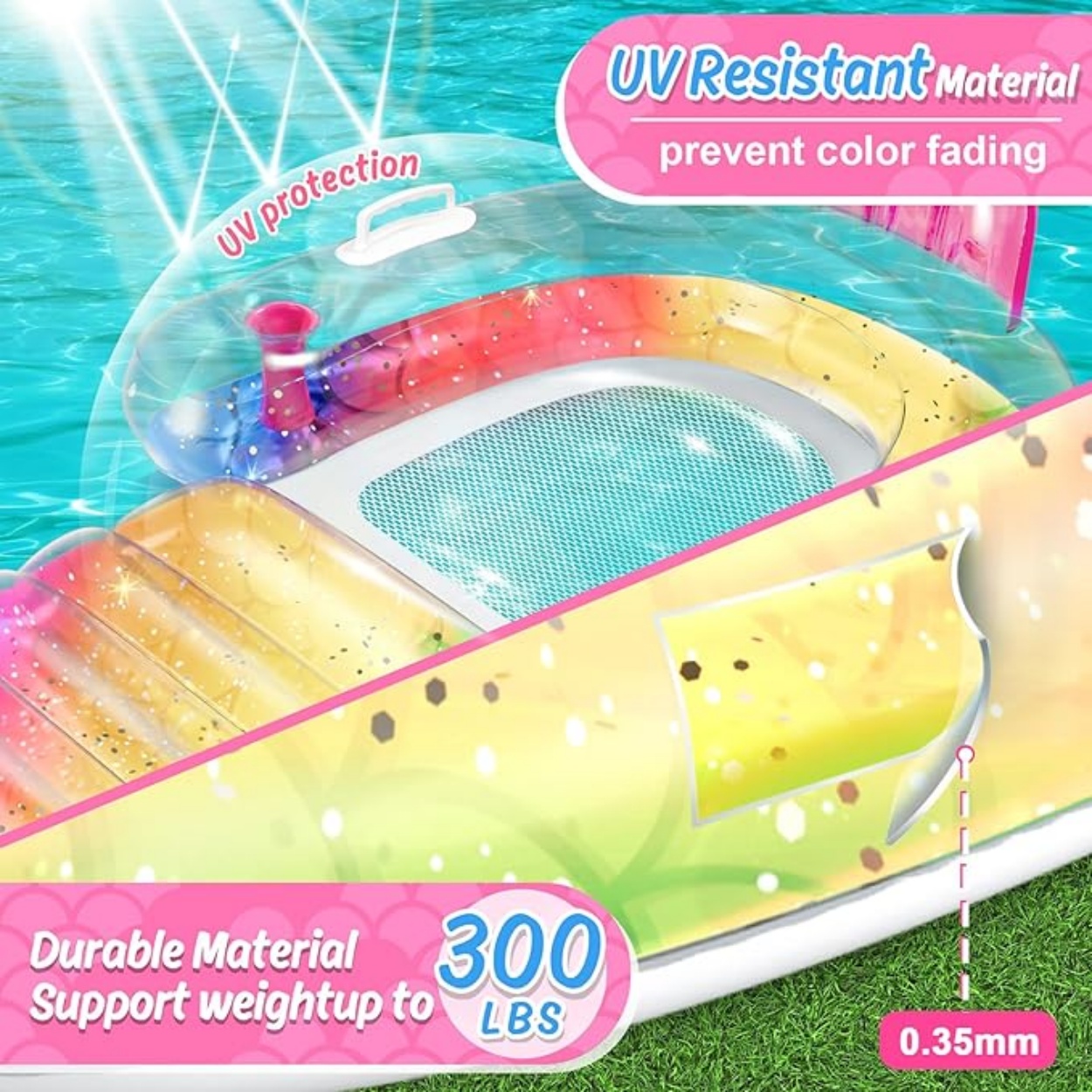 Portable PVC Air Mattress Water Swimming Chair for Adults and Children with Headrest and Foot Holder for Pool and Hammock Use