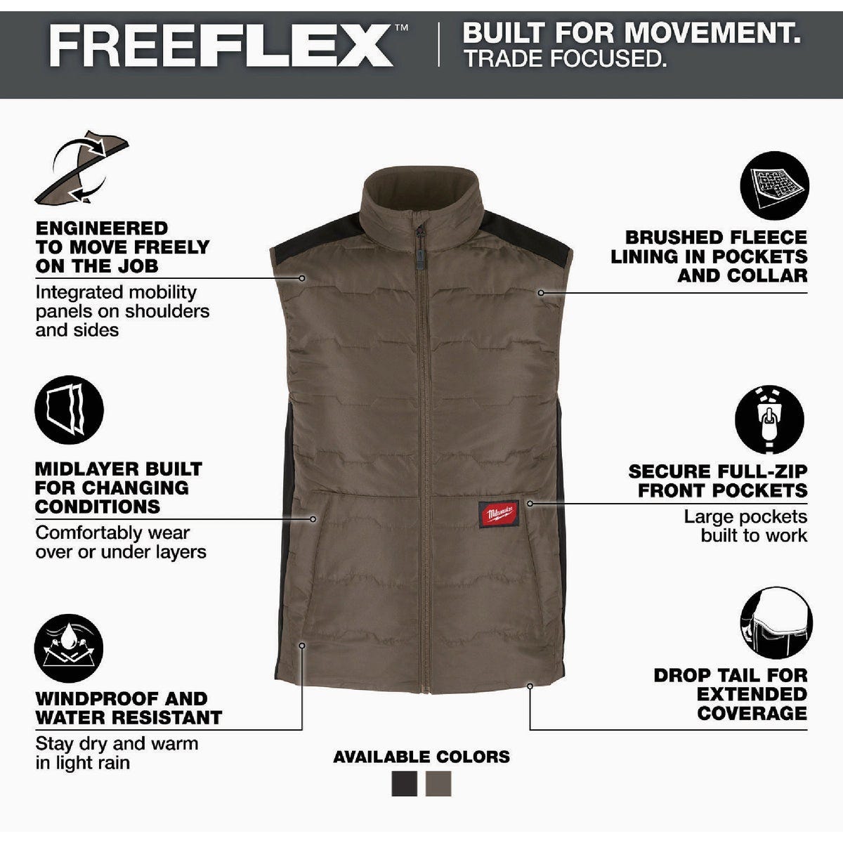 Milwaukee FREEFLEX Men's 2XL Brown Lightweight Insulated Vest
