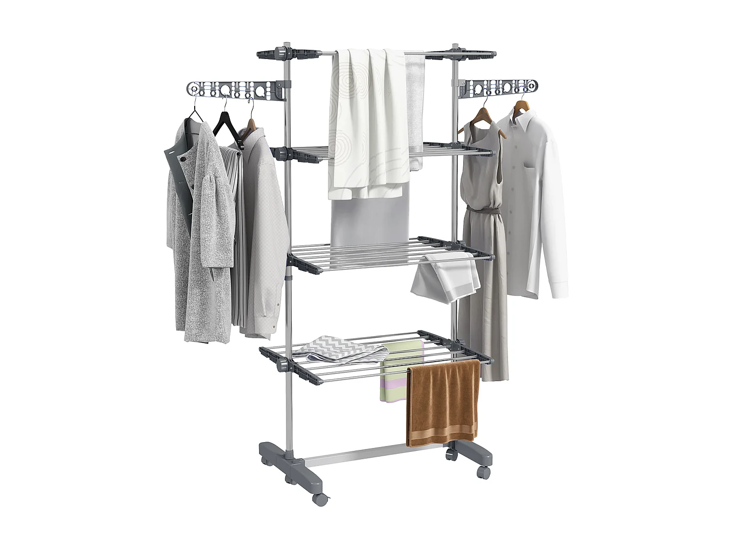 Séchoir à linge étendoir pliable ailes latérales 4 niveaux gris