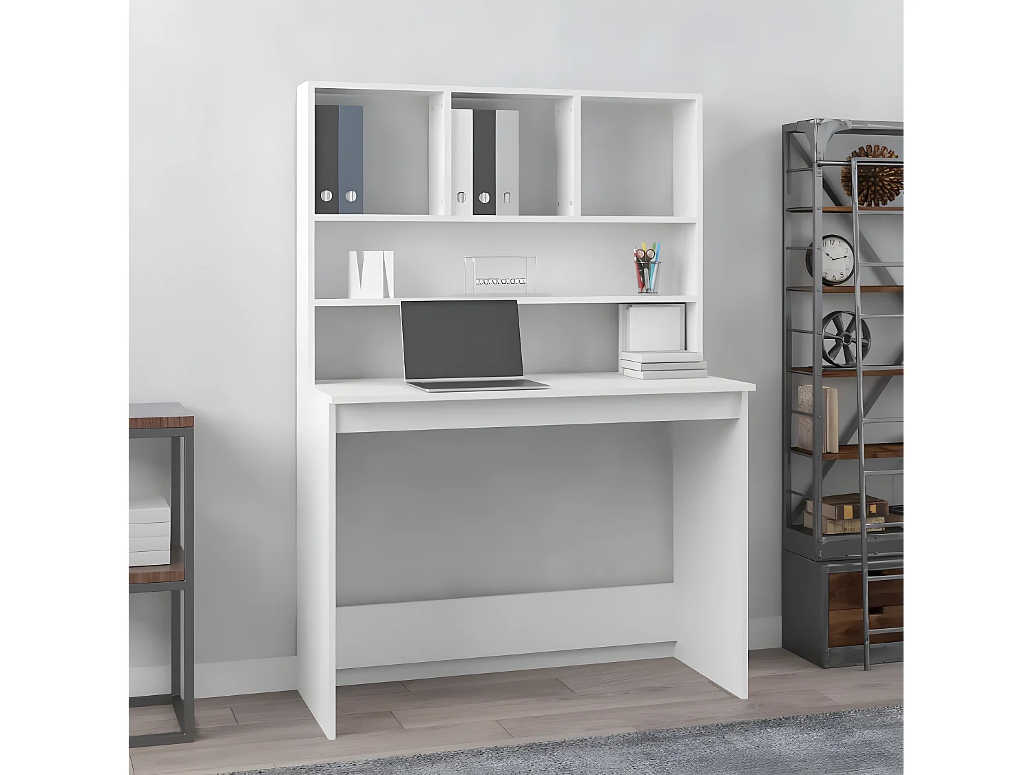 Bureau avec étagères Blanc 102x45x148 cm Bois d'ingénierie