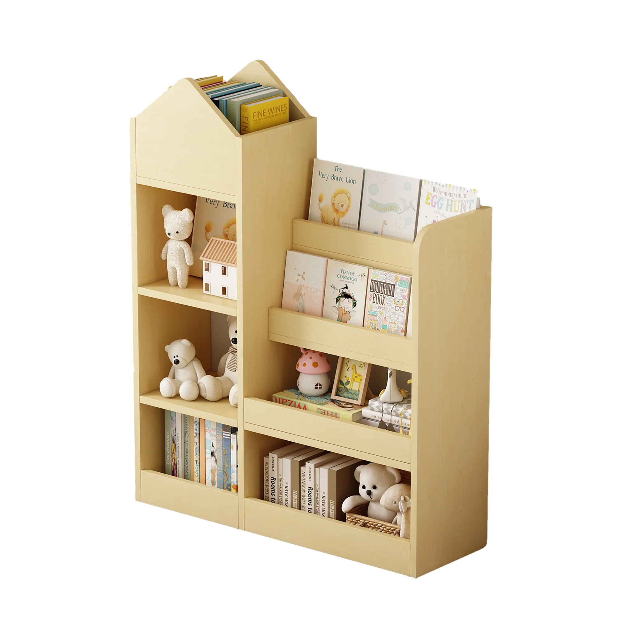 PORKISS Bookshelf for Kids, Wood Kids Bookcase with Toy Storage Organizer, Freestanding Book Shelf with 6 Compartments and 2 Baskets Bins for Kids Bedroom, Nursery, Playroom, Natural - Image 12