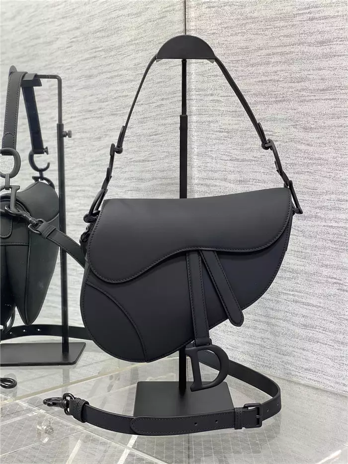 Saddle Bag with Strap Black Ultramatte Calfskin1:1High-quality replica