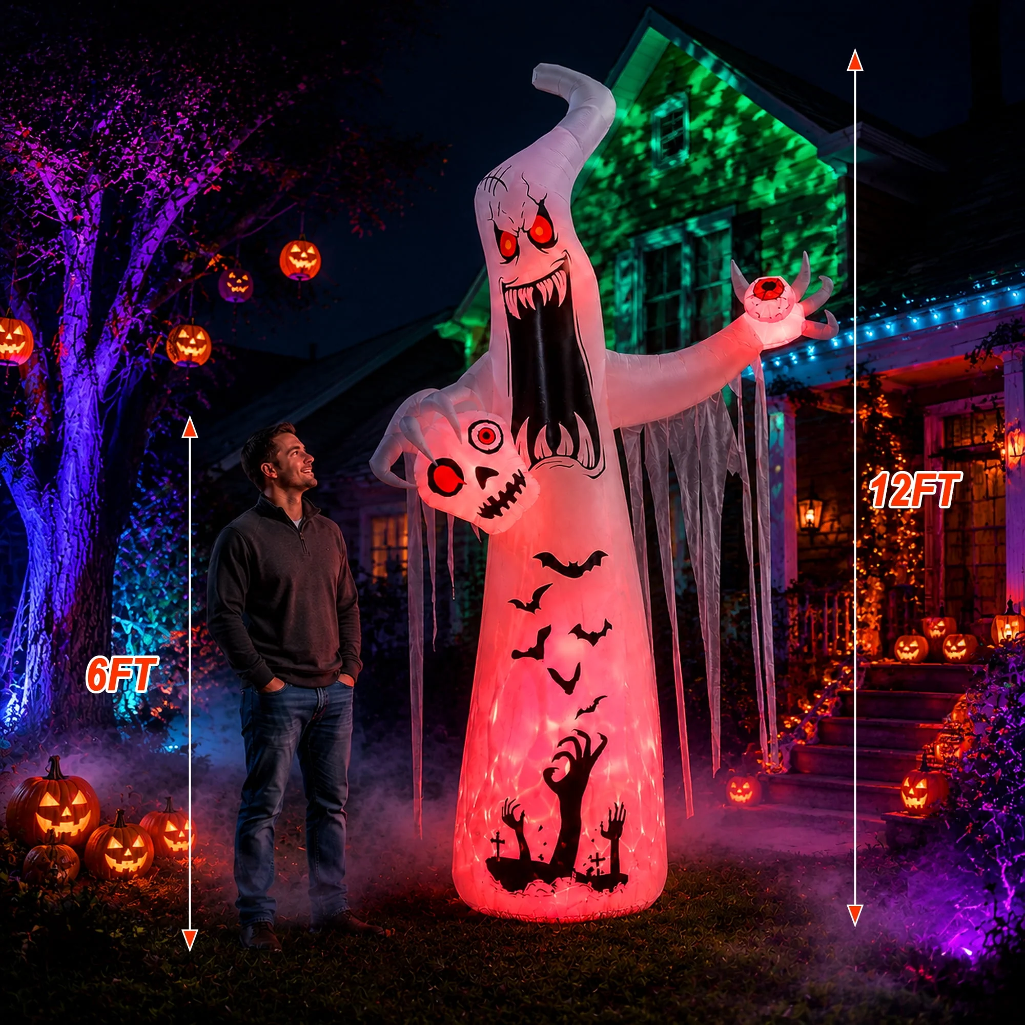 Faburo 12 ft Halloween Inflatable Ghost with Skull and Bleeding Eyeball, Outdoor Blow Up Yard Decoration for Party and Garden - Image 9 Faburo 12 ft Halloween Inflatable Ghost with Skull and Bleeding Eyeball, Outdoor Blow Up Yard Decoration for Party and Garden - Image 9