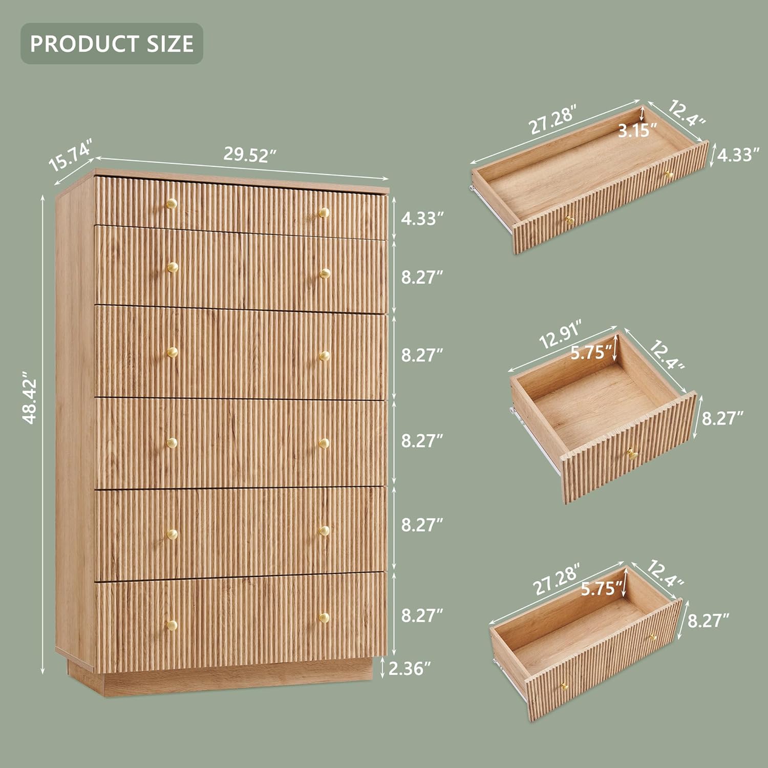 Fluted Dresser for Bedroom, 48