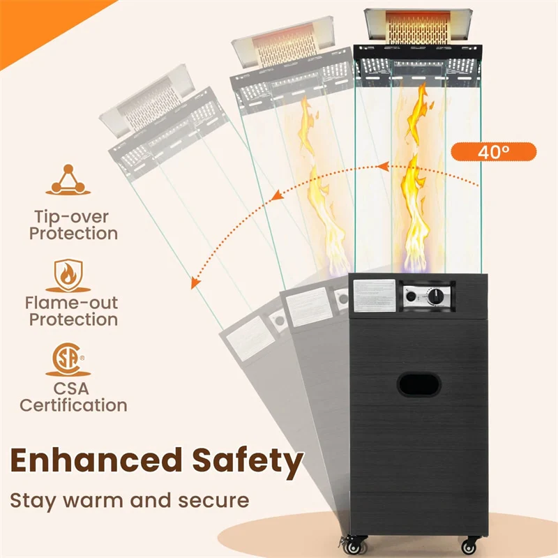 Eletrclife 40000 BTU Outdoor Propane Patio Heater with Tempered Glass Tube, Wheels & Cover for Backyard
