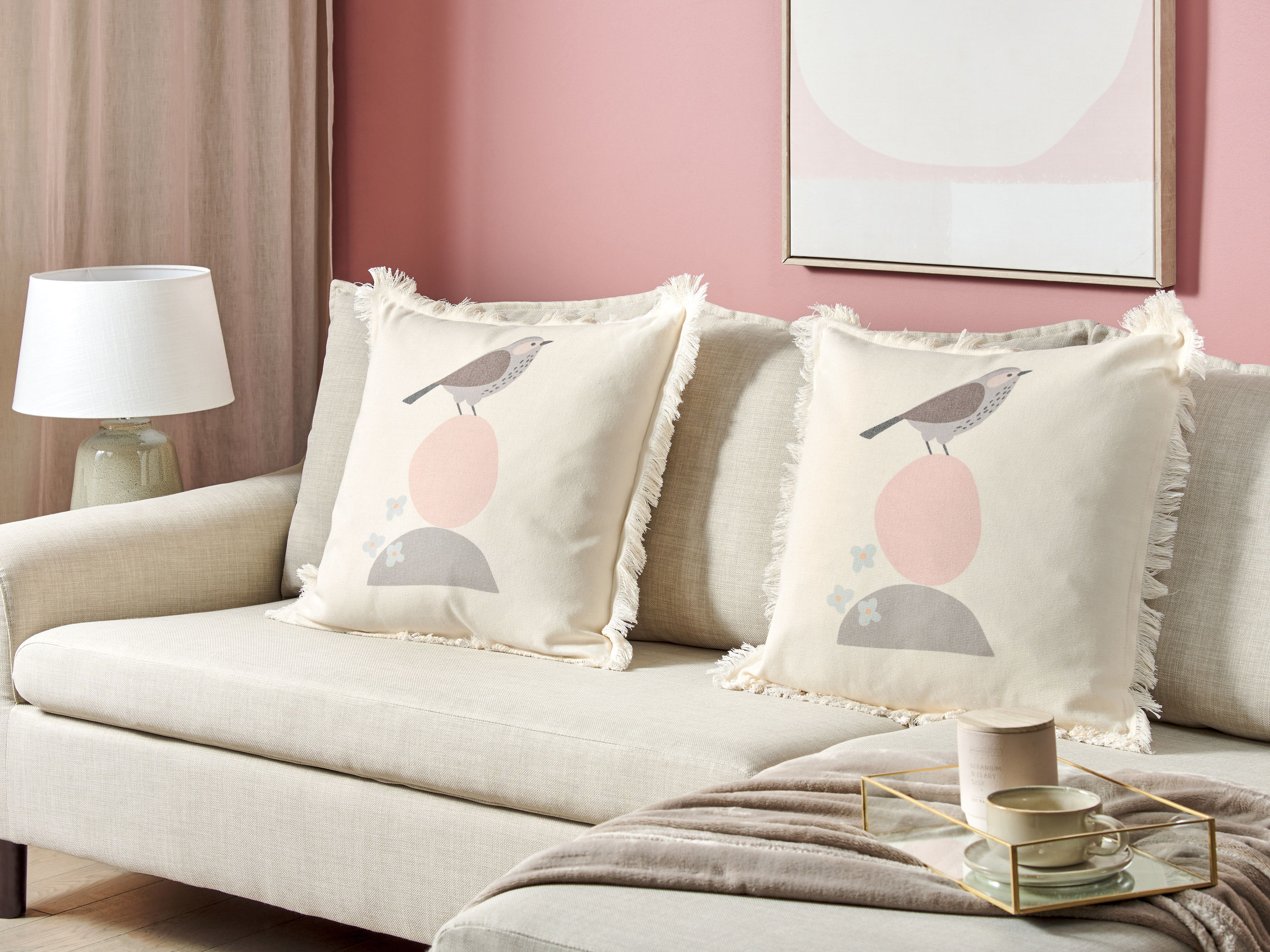 Set of 2 Decorative Cushions WATTLE 60 x 60 cm Light Beige Animal Pattern